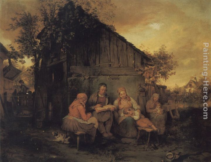 Josef Danhauser A Family Resting At Sunset